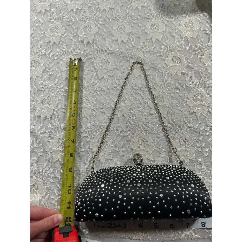 Black Satin Rhinestone Skull Evening Clutch Bag Gothic Grunge Formal Y2K Glam